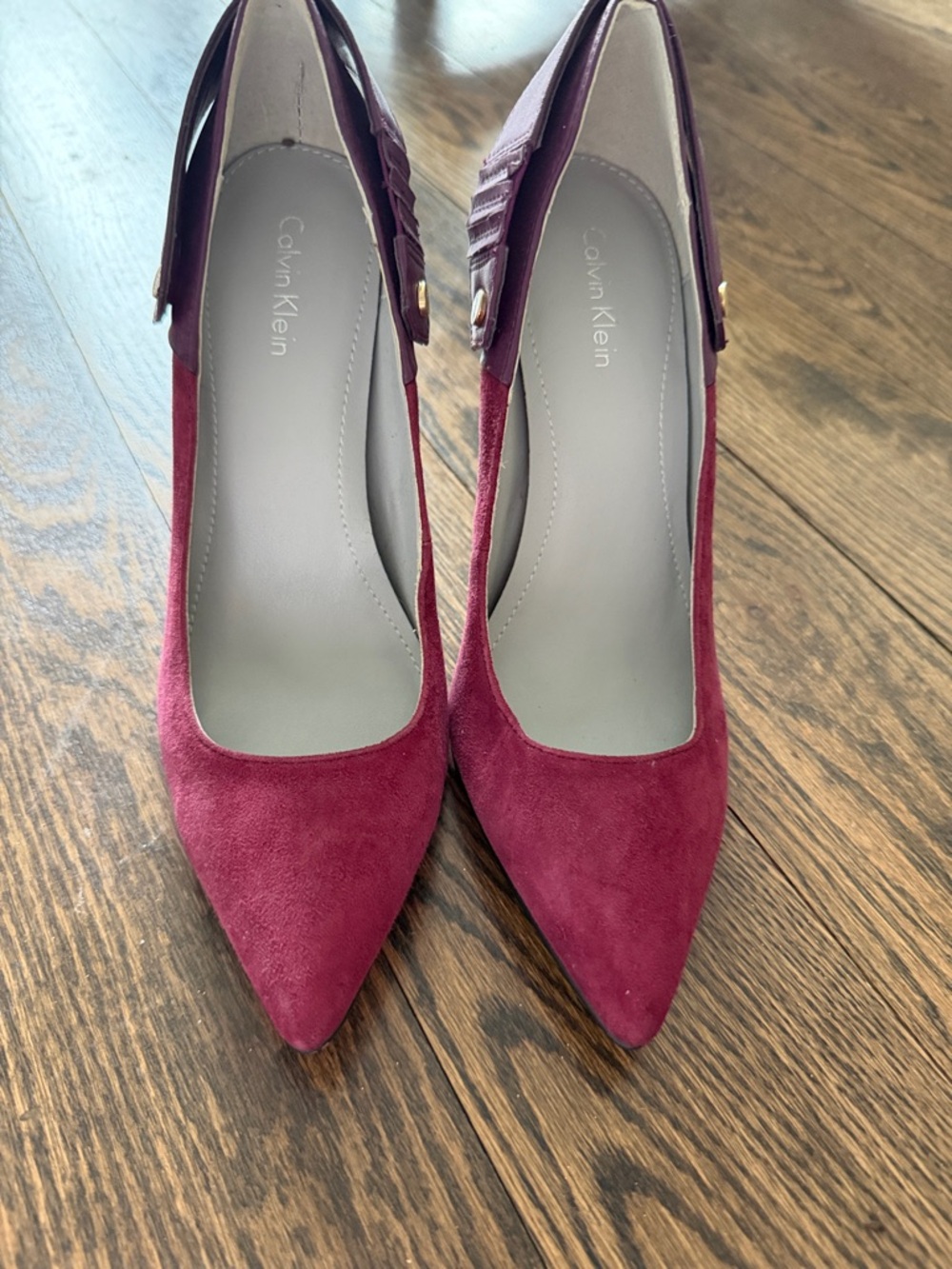 Calvin Klein Women's Burgundy Suede Pointed Heels with Buckle Accent